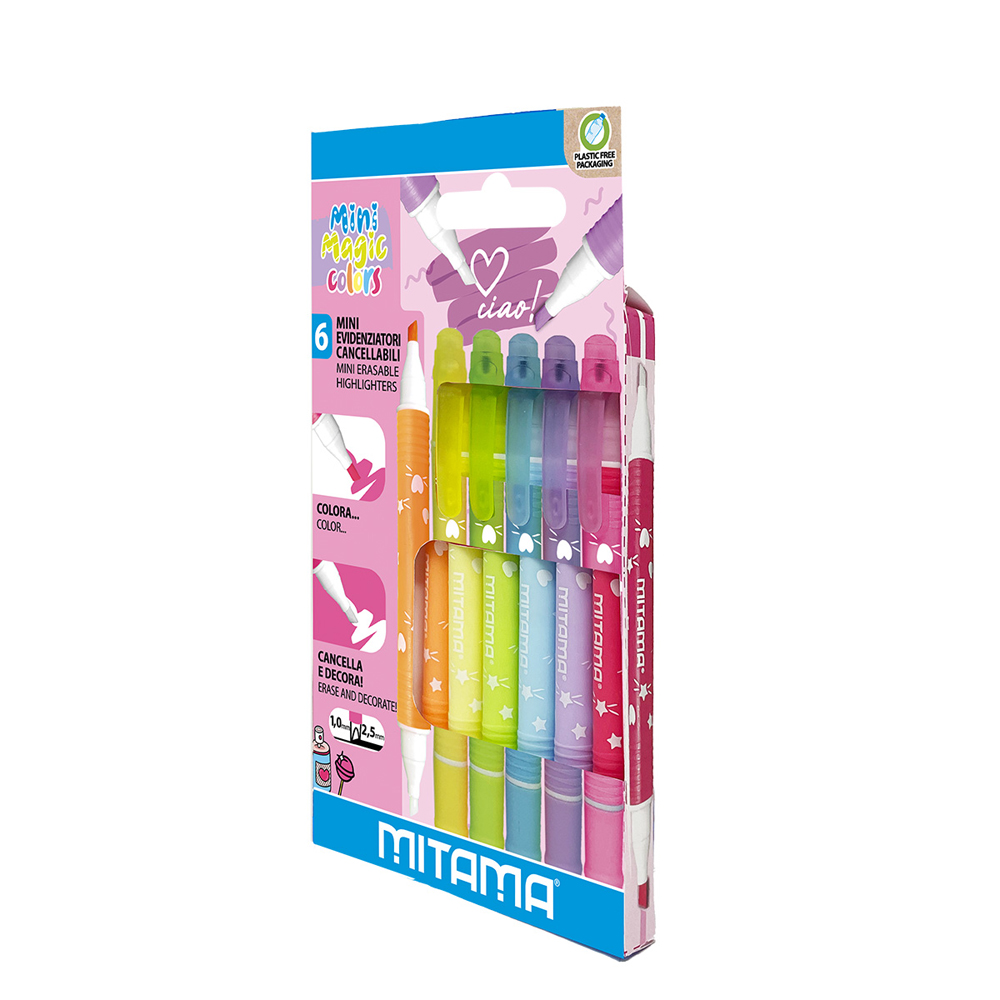 Set minitextmarkere Mitama, 6 bucati, 2 capete, culori care se schimba