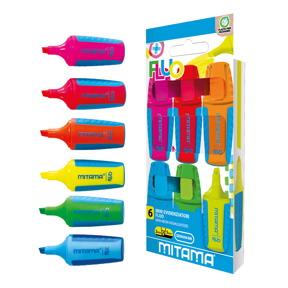 Set mini textmarkere Mitama, culori Fluo, 6 bucati