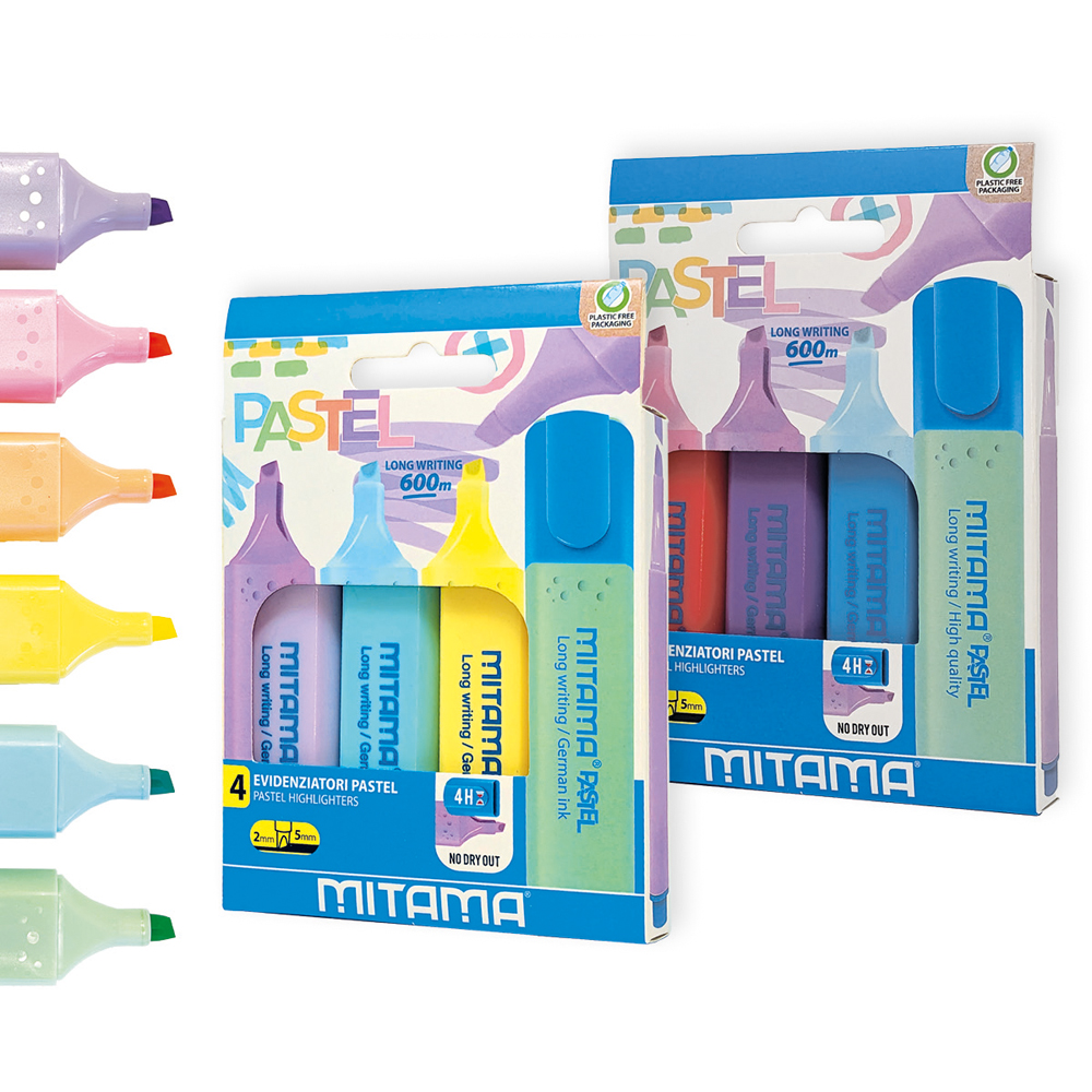 Set 4 textmarkere Mitama, culori pastel