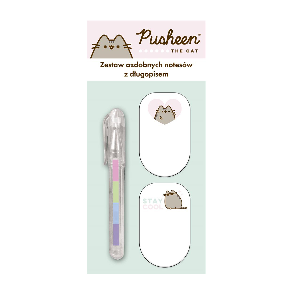 Set notite adezive si pix cu gel curcubeu Majewski, Pusheen, 3 piese