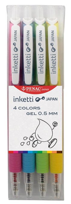 Set 4 pixuri cu gel PENAC Inketti 0.5mm - culori (pink, sky blue, lime, yellow)