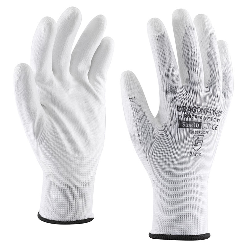 Manusi tricot poliester imersata Rock Safety, albe, marime 8