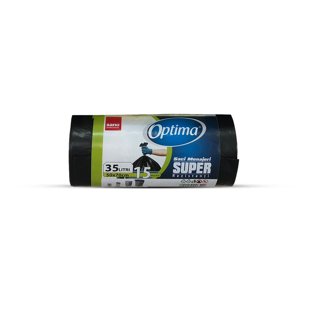 Saci menajeri Sano LDPE, negru, 35L, 50x70 cm, 15 bucati/rola