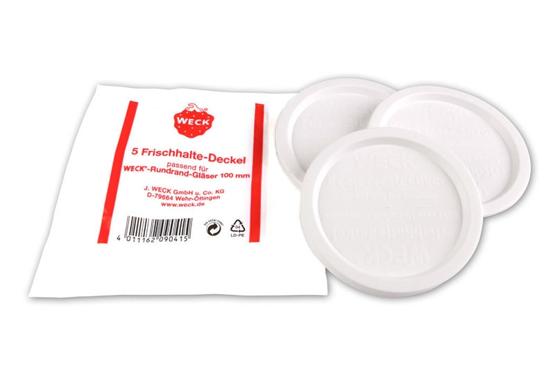 Set 5 capace, model large, diametru 100mm, din plastic de culoare alba, pentru modelele de borcane 740/743/744/745/748/974