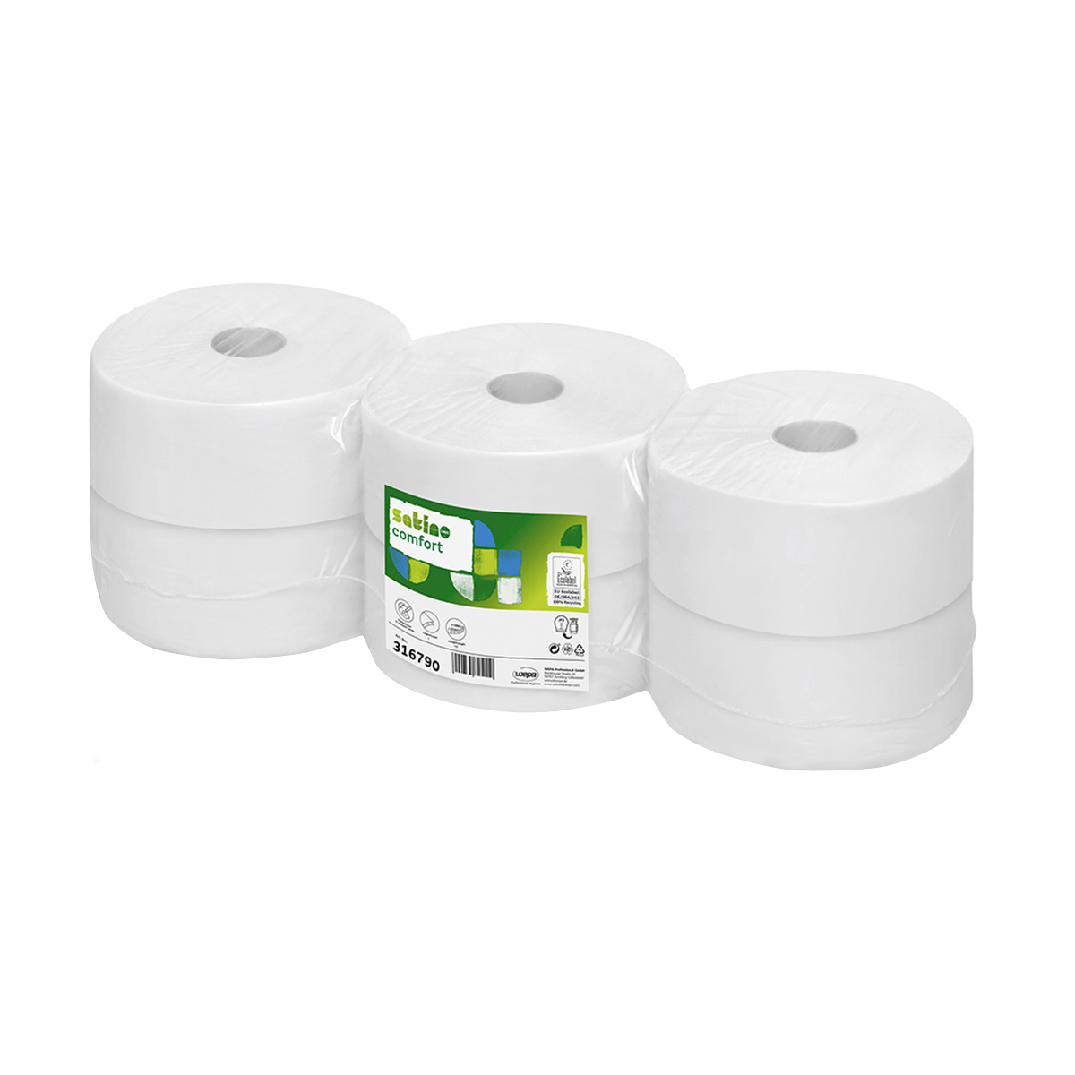 Rezerva hartie igienica Wepa Jumbo Comfort, alba, 2 straturi, 320 m/rola, 6 role/bax