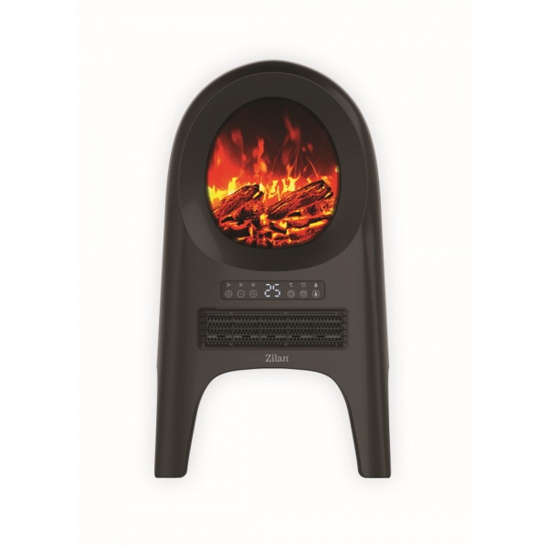 Aeroterma ceramica tip semineu, neagra, cu animatie si telecomanda, putere 2000W, Zilan