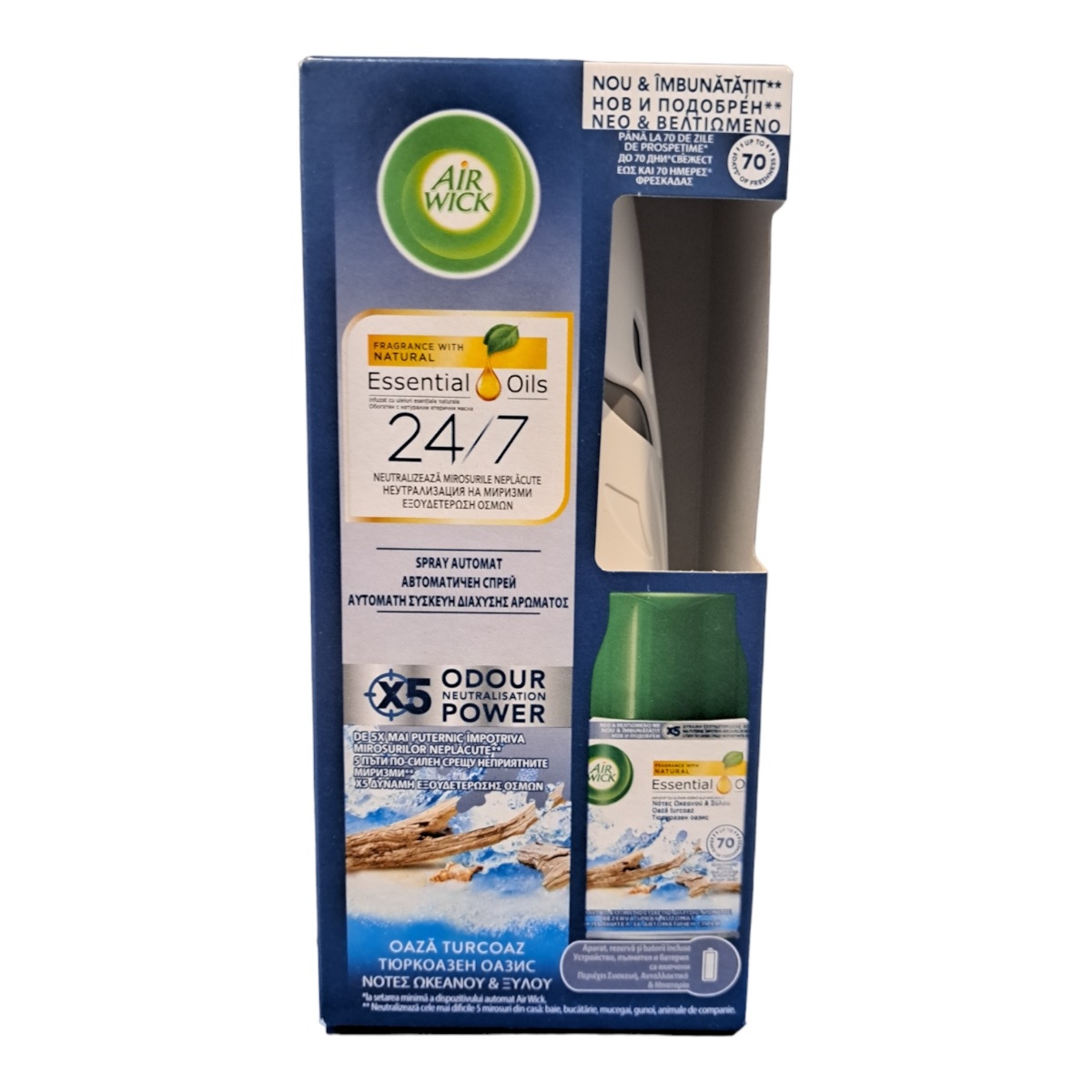 AIRWICK FRESHMATIC APARAT+REZERVA  ODORIZANT CAM. 250ML TURQUOISE OASIS