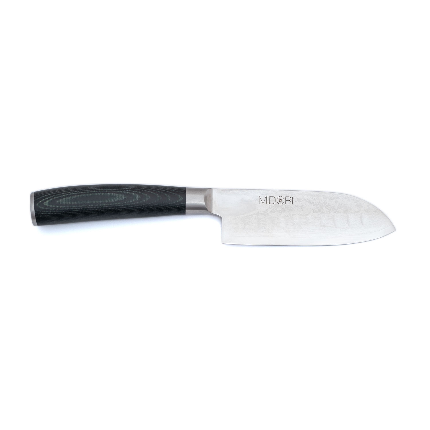 Cutit Santoku, gama Midori, lama fabricata din otel de damasc de cea mai inalta calitate, lungime lama 125mm.