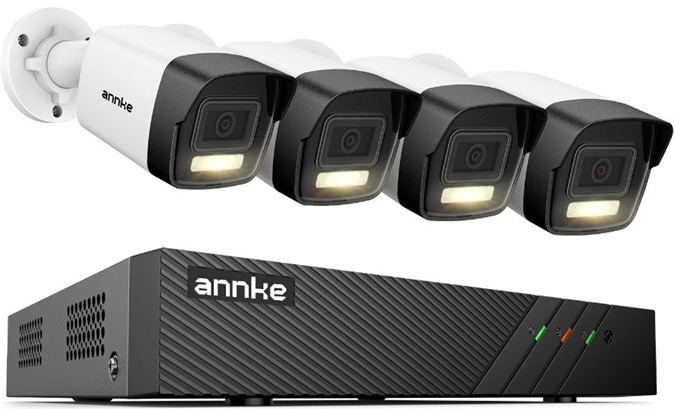 Sistem performant de supraveghere video ANNKE N98PBL+I51EL*4, PoE, NVR 8 canale, 4 camere tip Bullet interior/exterior 5MP, Ultra HD/2k+, vedere nocturna IR, audio, rezistent la intemperii