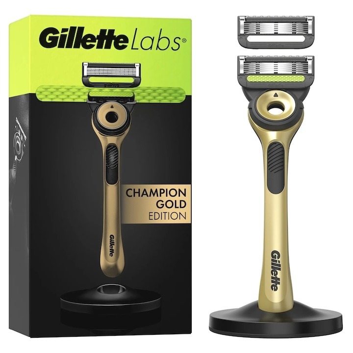 Aparat de ras Gillette Gold Labs pentru barbati, 2 rezerve, suport magnetic