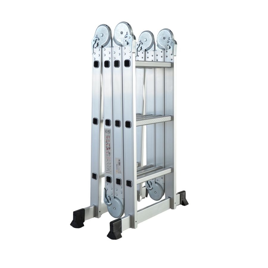 Scara multifunctionala din aluminiu cu balama 4X3 trepte MESTERINO TOOLS MTJL202-4X3, 3.55 metri, greutate maxima 150 kg