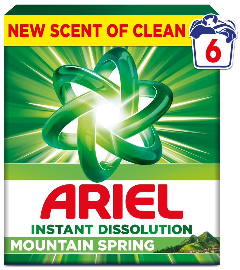 Detergent pudra automat, Mountain Spring, 390g, 6 spalari, Ariel