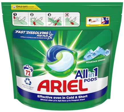 Detergent de rufe capsule Ariel All in One PODS Mountain Spring, 72 spalari