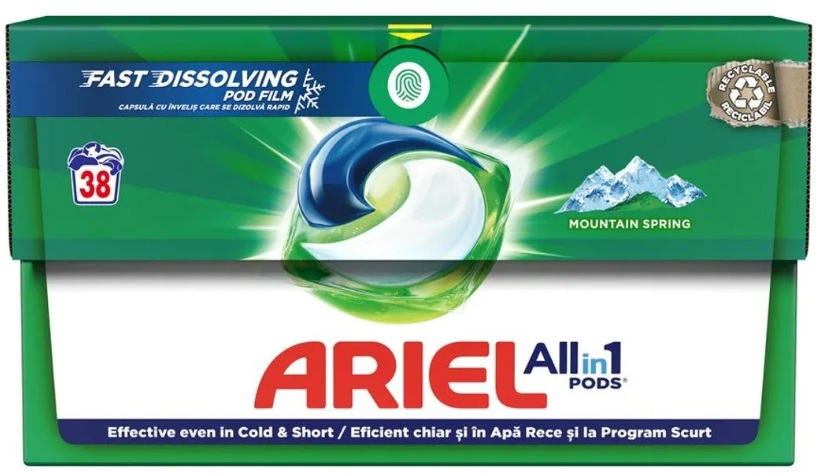 Detergent de rufe capsule Mountain Spring, 38 spalari, Ariel