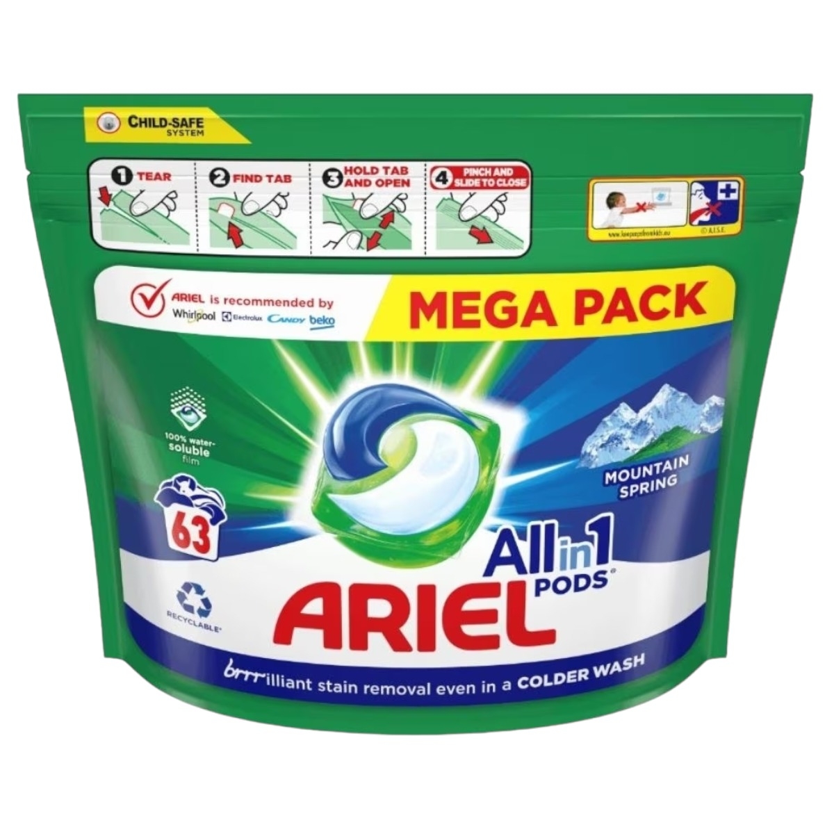 ARIEL ALLIN1 PODS DETERGENT CAPSULE 63BUC MOUNTAIN SPRING
