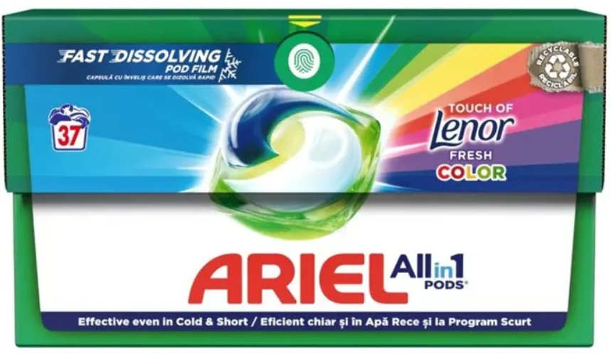 Detergent capsule pentru haine/rufe All in 1 Pods, Touch of Lenor, 37 capsule, Ariel