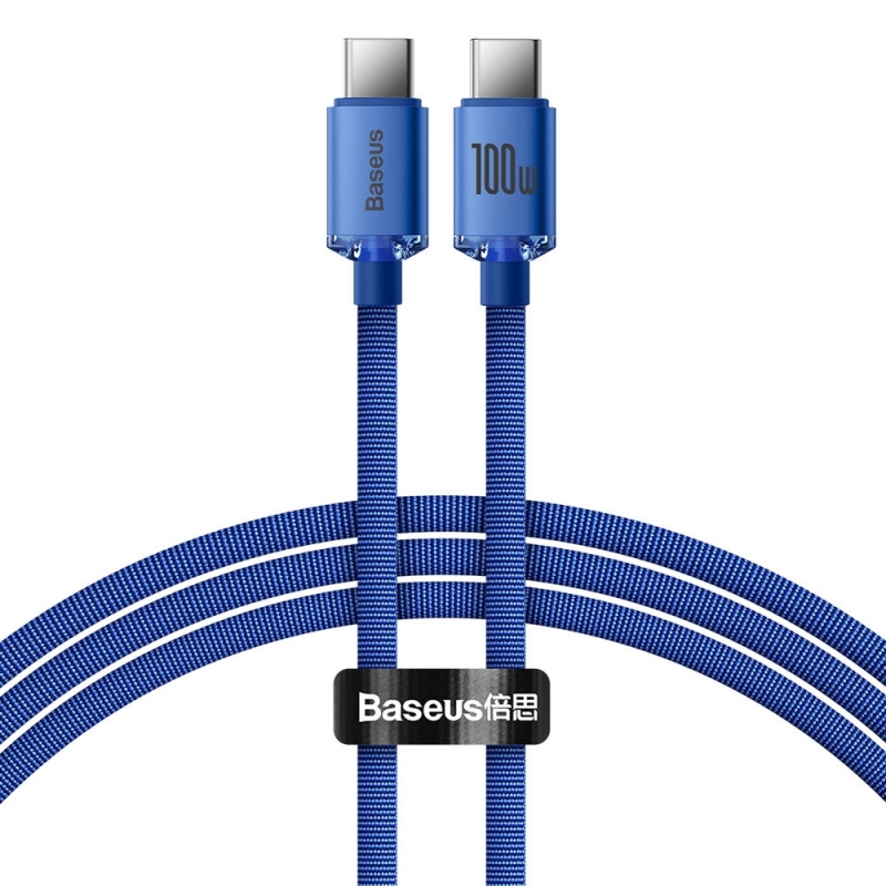 Cablu Baseus Crystal Shine, Fast Charge, USB-C la USB-C, 100W, 1.2m Albastru