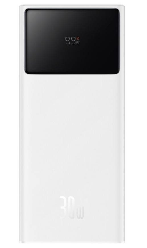 Baterie externa Star-Lord Digital Display, 30.000 mAh, 30W, Incarcare rapida, cablu USB-A la USB-C inclus Alb