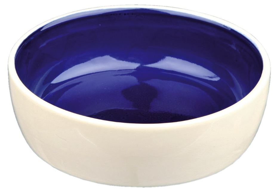 Castron Ceramic Pentru Pisici, 0.3 l /13 cm, Crem/Albastru, 2467