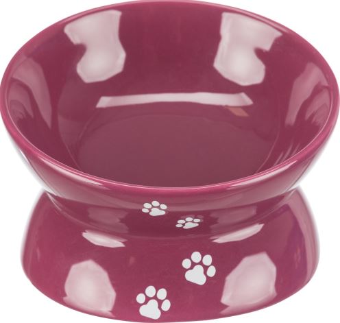 Castron Ceramic Pentru Pisici, Ridicat, Forma Ergonomica, 0.15 l/13cm, Bordo, 24797