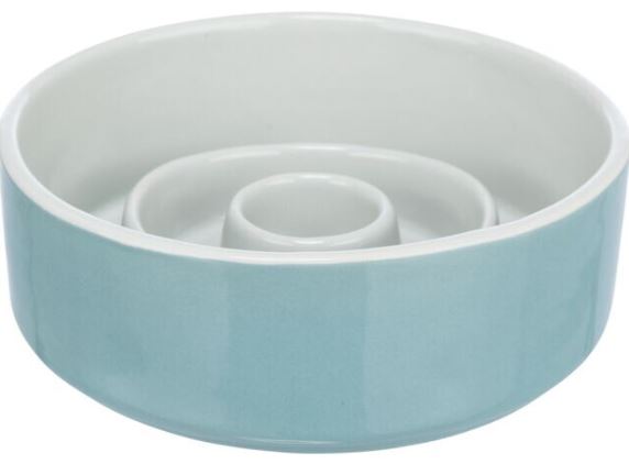 Castron Ceramic Pentru Hranire Lenta, 0.45 l / 14 cm, Gri/Albastru, 24520