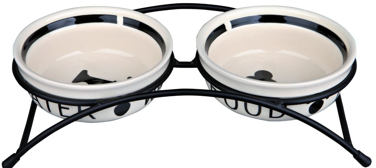 Set 2 Castroane Ceramice Cu Suport Metalic, 2x0.25 l/13 cm/27x7x14 cm, Alb/Negru, 24640