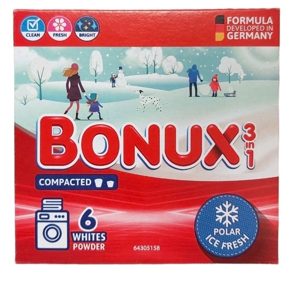 BONUX 3IN1 DETERGENT PUDRA AUTOMAT 390G ICE FRESH WHITES 6 SPALARI