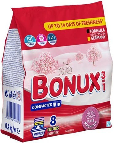 Detergent manual 3 in 1 Pure Magnolia, 8 spalari, 400g, Bonux