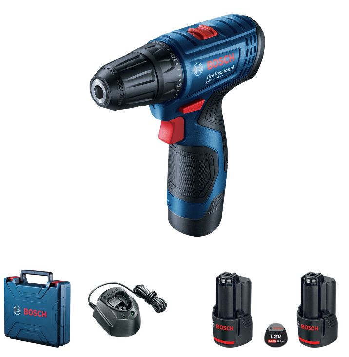 Bosch GSR 120 Li Masina de gaurit si insurubat cu acumulator + 2 x Acumulatori GBA 12V 2.0Ah + Incarcator GAL 1210 CV Professional + Valiza profesionala