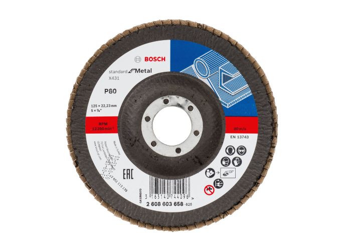 Disc de slefuire evantai X431, Standard for Metal 125mm, 22,23mm, 80, Bosch