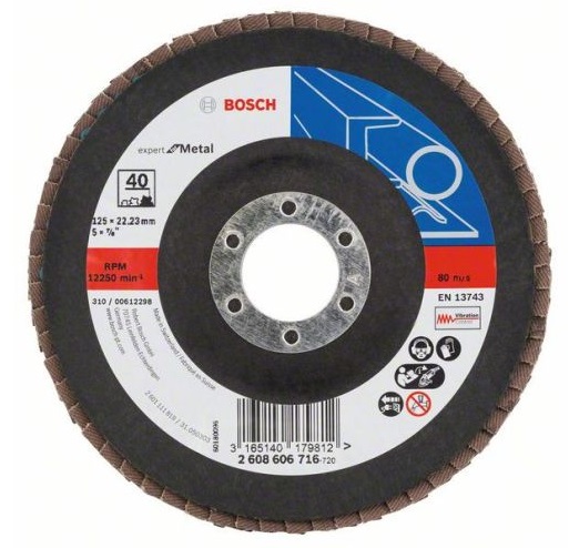 Disc de slefuire evantai X551, Expert for Metal D=125mm G=40, cu degajare, Bosch