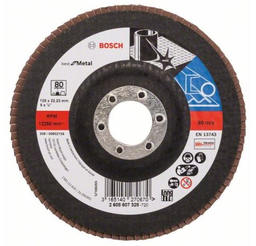 Disc de slefuire evantai X571, Best for Metal D=125mm G=80, drept, Bosch