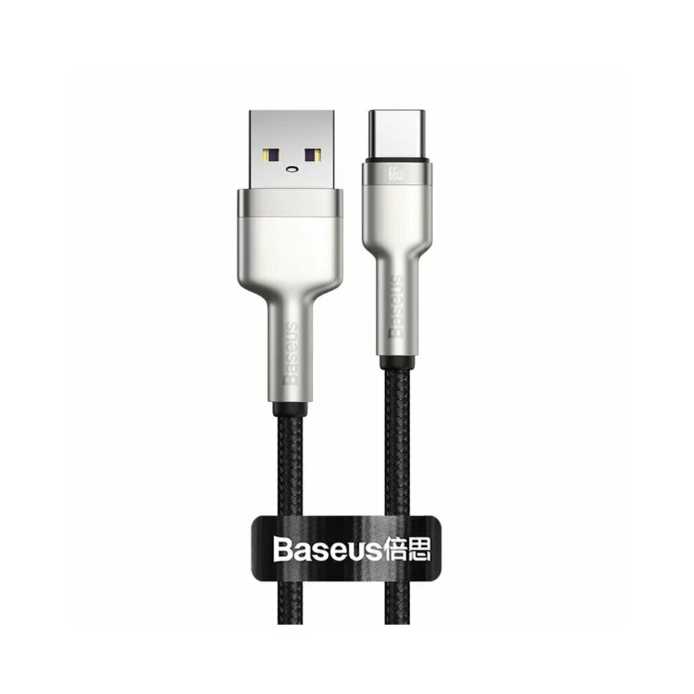 Cablu Baseus Cafule Series Metal USB la USB-C, 66W, 0.25m, Negru