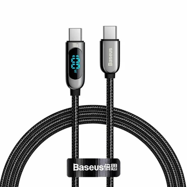 Cablu Baseus Display, USB-C la USB-C, 100W, Fast Charging, 1m, Negru