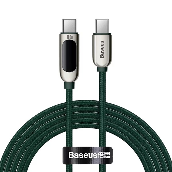 Cablu Baseus Display, USB-C la USB-C, 100W, Fast Charging, 2m, Verde