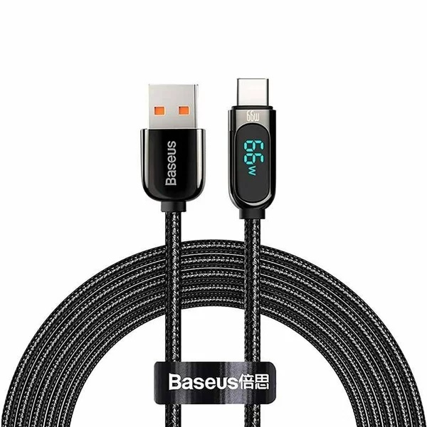 Cablu Baseus Display, USB la USB-C, Fast Charging, 66 W, 2 m, Negru