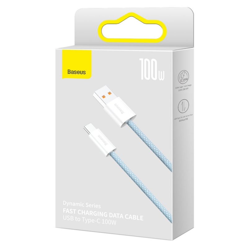 Cablu Baseus Dynamic Series, USB la USB-C, 100W, Fast Charging, 1m Albastru