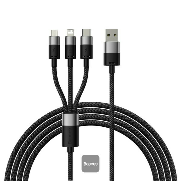 Cablu de date Baseus StarSpeed 3-in-1, Fast Charging, USB-C, Lightning, Micro USB, 3.5A, 1.2 metri Negru