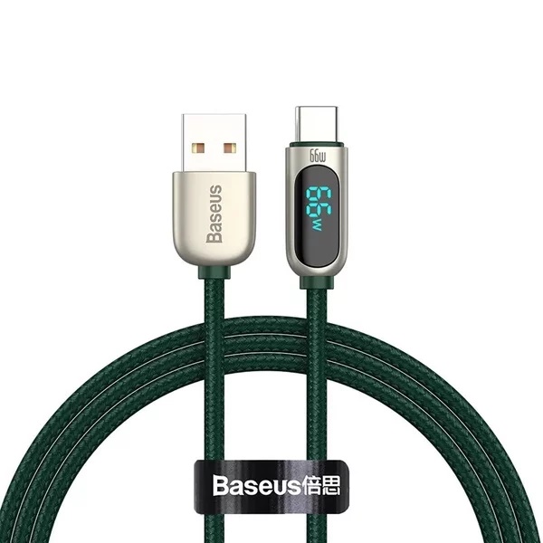 Cablu Baseus Display, USB la USB-C, Fast Charging, 66W, 1m Verde