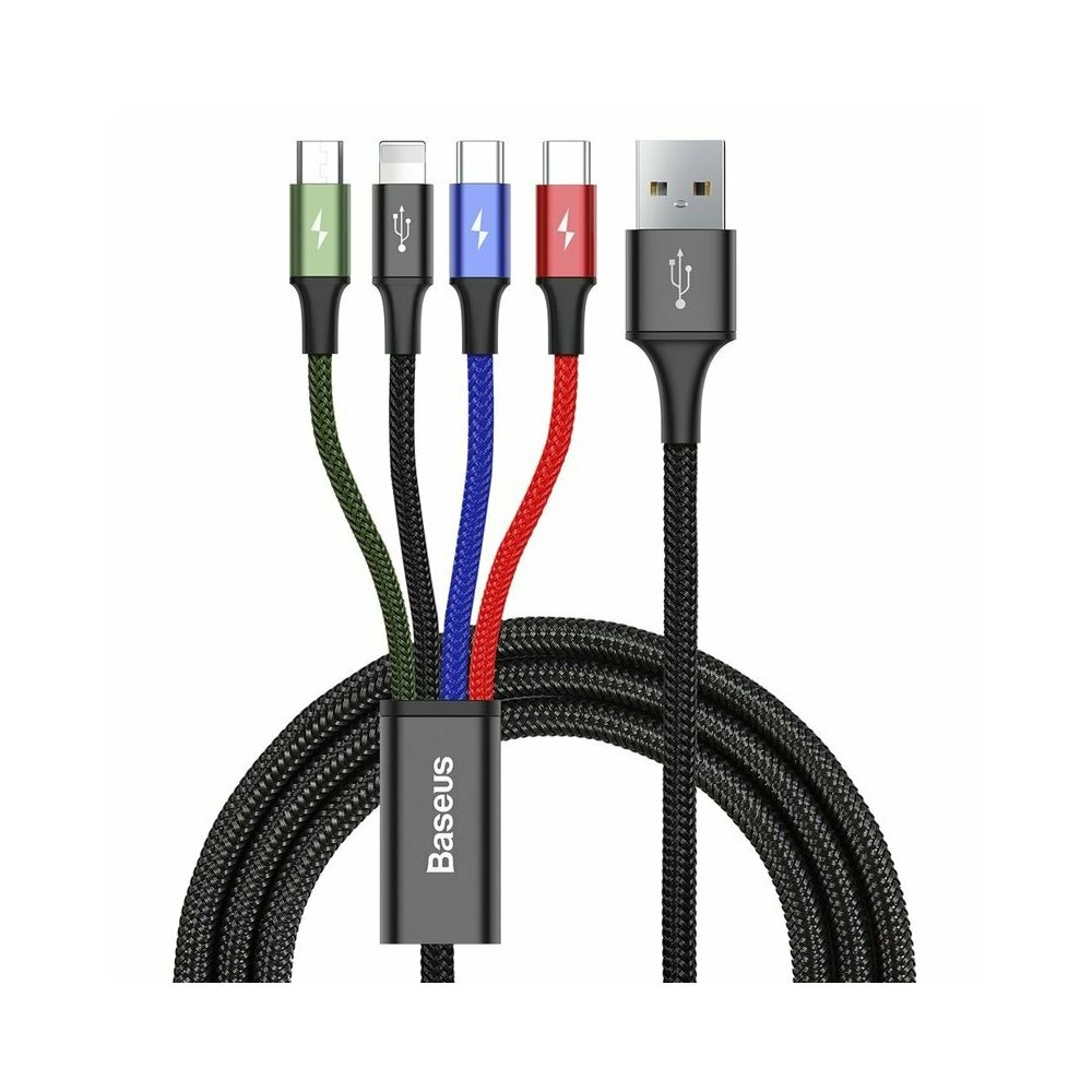 Cablu Baseus 4-in-1, USB la Lightning, 2x USB-C, Micro-USB 3.5A, 1.2m, Negru