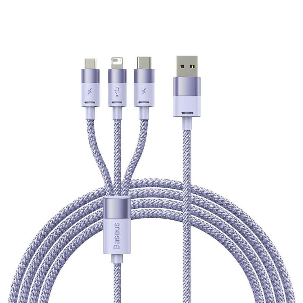 Cablu de date Baseus StarSpeed 3-in-1, Fast Charging, USB-C, Lightning, Micro USB, 3.5A, 1.2 metri Violet