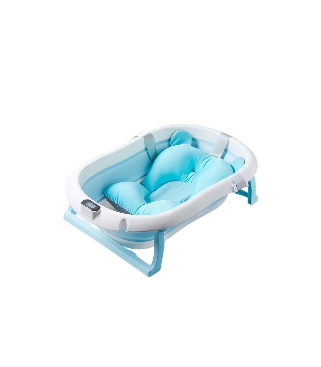 Cadita cu pernuta pentru bebelusi, termometru digital incorporat, pliabila, dop se scurgere, picioare anti-alunecare , bleu, U-Grow