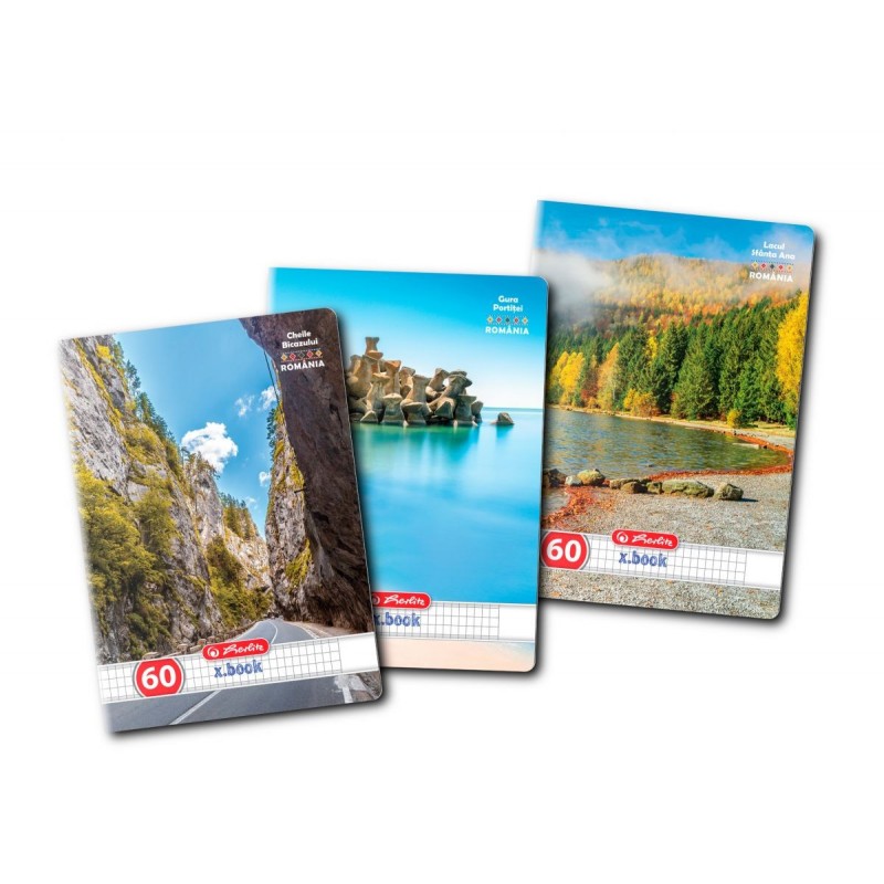 Caiet scolar A4 Herlitz X.Book Discover Romania, 60 file, matematica, colturi rotunjite, 70g/mp, 9487880