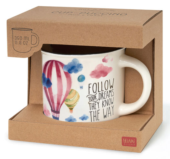 Cana Cup-Puccino Follow Your Dreams, 350 ml, Portelan Alb, Legami