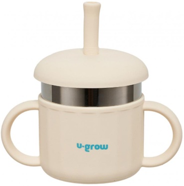 Cana din silicon cu pai si interior din inox,220 ml, U-Grow