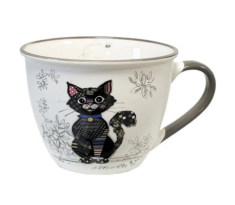Cana Timbale a anse Kook Chat Noir, 550 ml, Ceramica, Alba, Kiub
