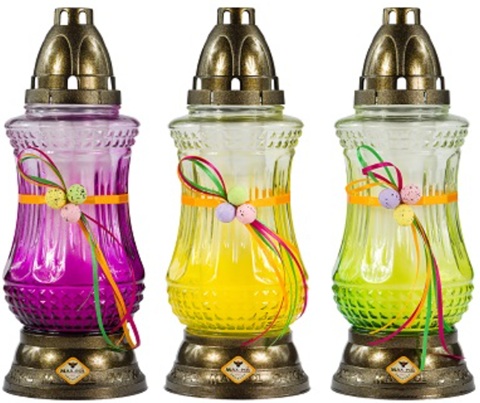 Candelă din sticlă cu fundă, diverse culori