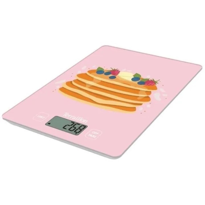 Cantar de bucatarie, Terraillon, Erste Crepe-Party, Sticla, capacitate 3 kg, Roz