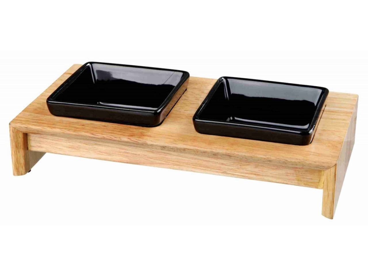 Trixie Set 2 Castroane Ceramice Cu Suport Lemn, 2x0.2 l/ 10x10 cm/ 28x5x15, Negru/Maro, 24820
