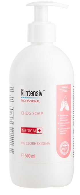 Sapun dezinfectant si chirurgical CHDG Soap, cu 4% clorhexidină, 500ml, Klintensiv